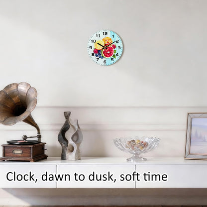 Lemon , 8 Inch Silent Non-Ticking Battery Operated Clock | Large Number Analog Glass Wall Clocks Lemon Decorations for Kitchen Living Room Bedroom Summer-Themed Spaces