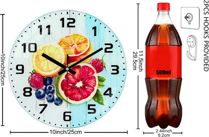 Lemon , 8 Inch Silent Non-Ticking Battery Operated Clock | Large Number Analog Glass Wall Clocks Lemon Decorations for Kitchen Living Room Bedroom Summer-Themed Spaces