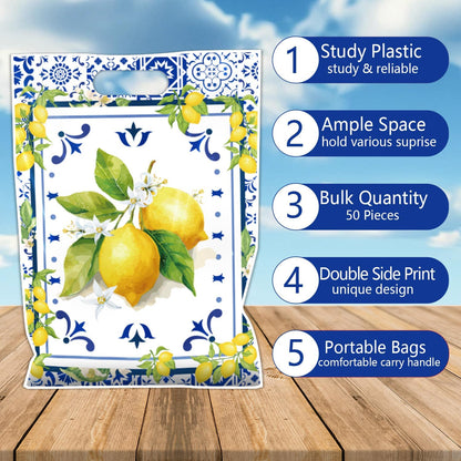 Capri Lemon Party Favor Bags - 50 Pcs Amalfi Coast Blue Tiles Yellow Lemon Goodie Candy Treat Gift Bags Summer Fruit Themed Party Favors for Birthday Baby Shower Wedding