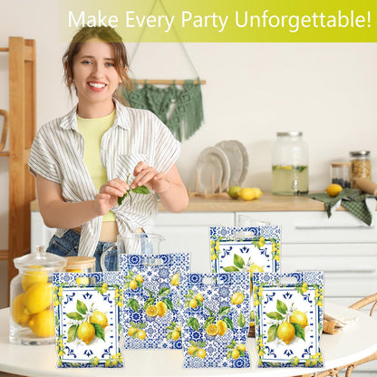 Capri Lemon Party Favor Bags - 50 Pcs Amalfi Coast Blue Tiles Yellow Lemon Goodie Candy Treat Gift Bags Summer Fruit Themed Party Favors for Birthday Baby Shower Wedding