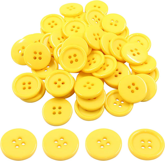 50 PCS Yellow 20mm Round Buttons | 4-Hole, Flatback, Plastic Resin, For DIY Sewing Clothing Crafts