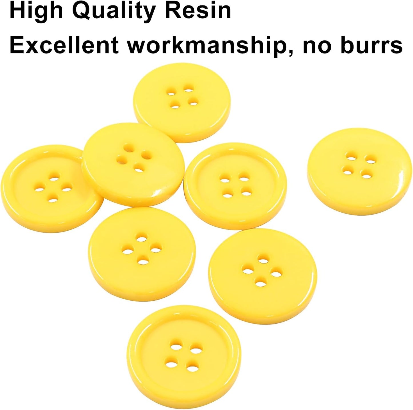 50 PCS Yellow 20mm Round Buttons | 4-Hole, Flatback, Plastic Resin, For DIY Sewing Clothing Crafts
