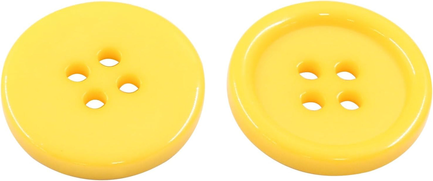 50 PCS Yellow 20mm Round Buttons | 4-Hole, Flatback, Plastic Resin, For DIY Sewing Clothing Crafts