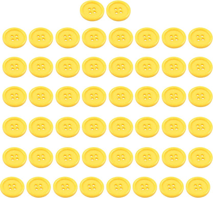 50 PCS Yellow 20mm Round Buttons | 4-Hole, Flatback, Plastic Resin, For DIY Sewing Clothing Crafts