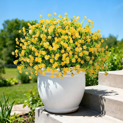 20 Bundles Artificial Plastic Flowers for Outdoors, Yellow | Plastic fake plants, realistic shrub, UV resistant, adjustable stems, porch yard patio planter window box home decor