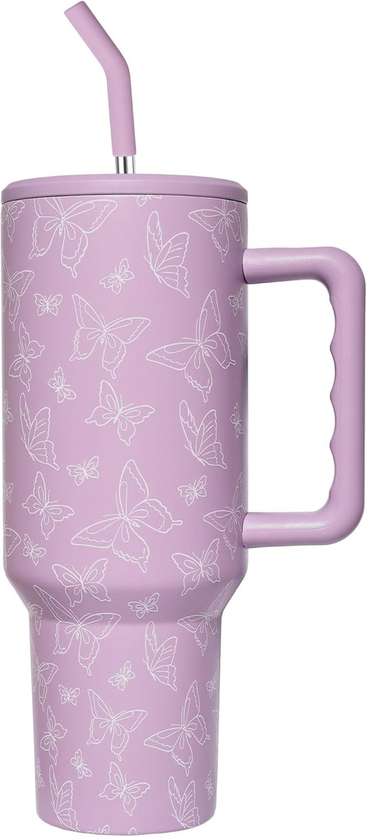 Lemon Tumbler with Straw and Lid Vacuum Insulated 40oz Stainless Steel Cup Gifts for Women Birthday Present Lemon Water Bottle Coffee Cup for Home or Travel