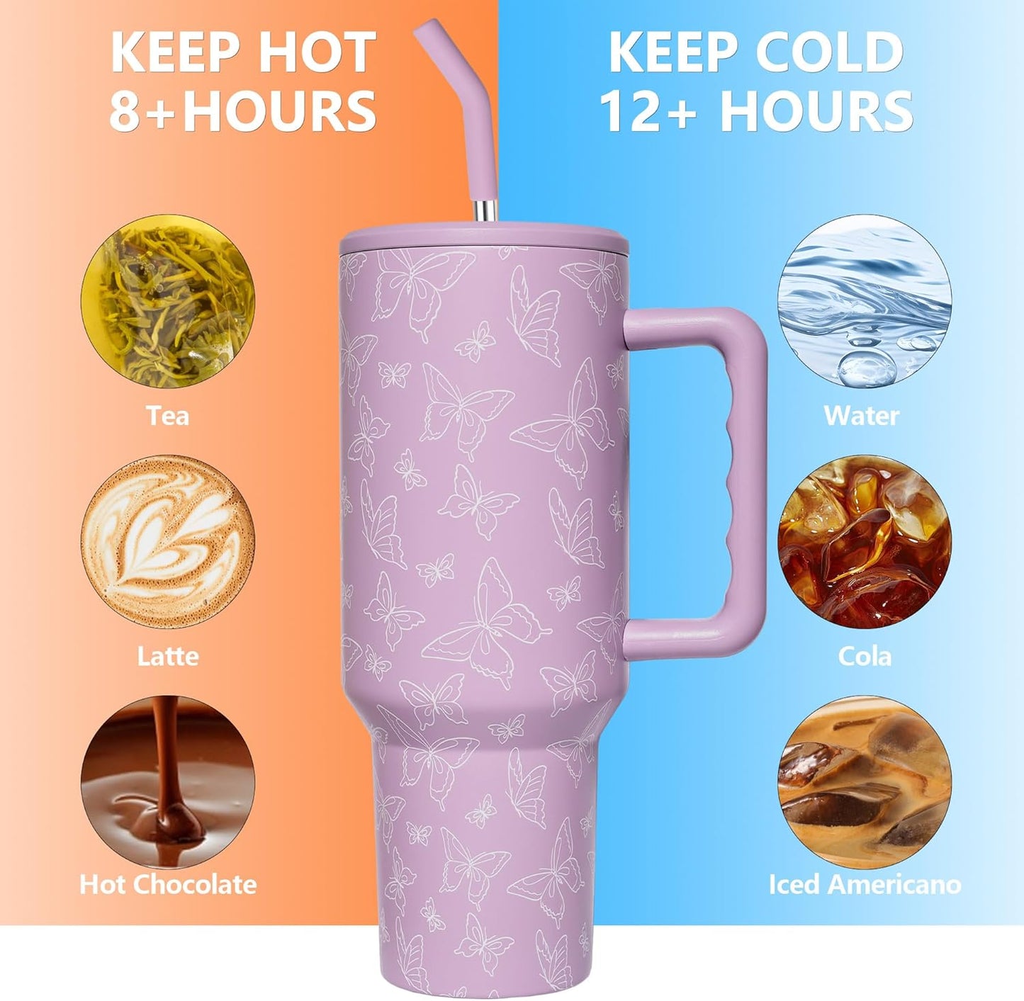 Lemon Tumbler with Straw and Lid Vacuum Insulated 40oz Stainless Steel Cup Gifts for Women Birthday Present Lemon Water Bottle Coffee Cup for Home or Travel