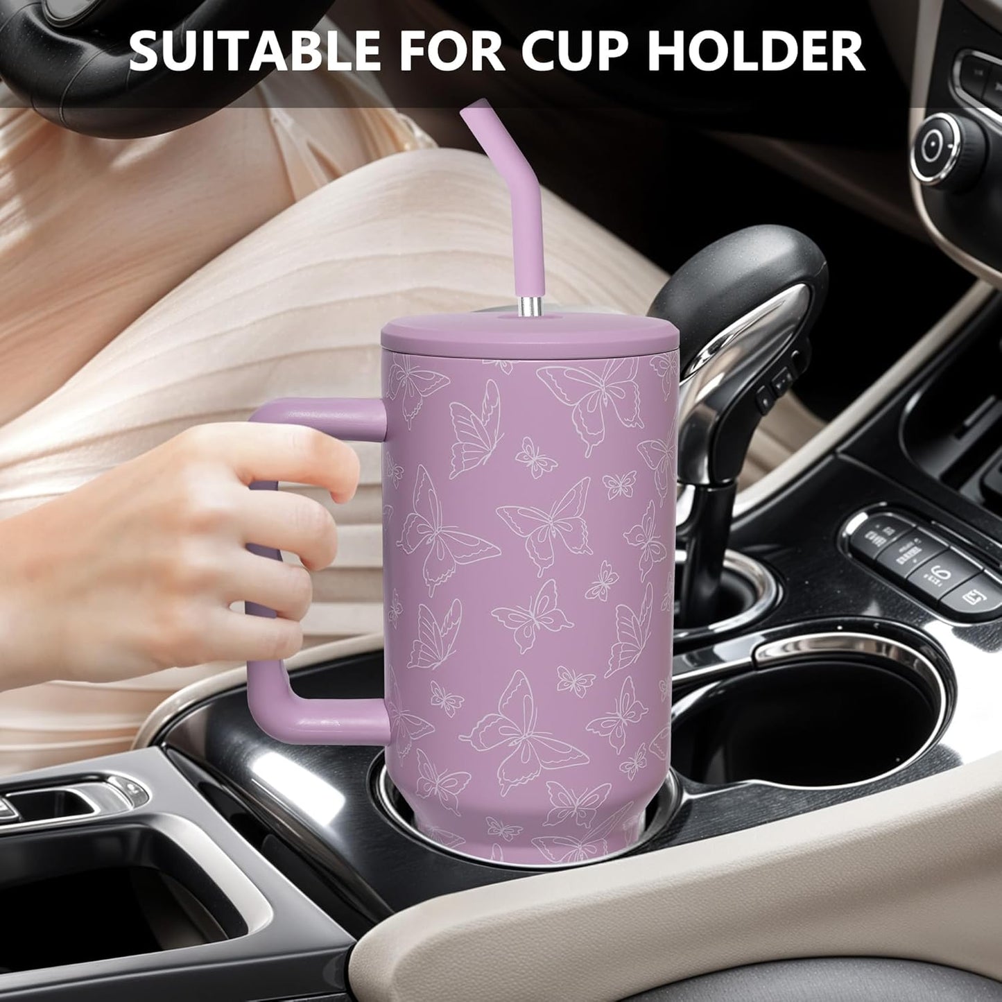 Lemon Tumbler with Straw and Lid Vacuum Insulated 40oz Stainless Steel Cup Gifts for Women Birthday Present Lemon Water Bottle Coffee Cup for Home or Travel