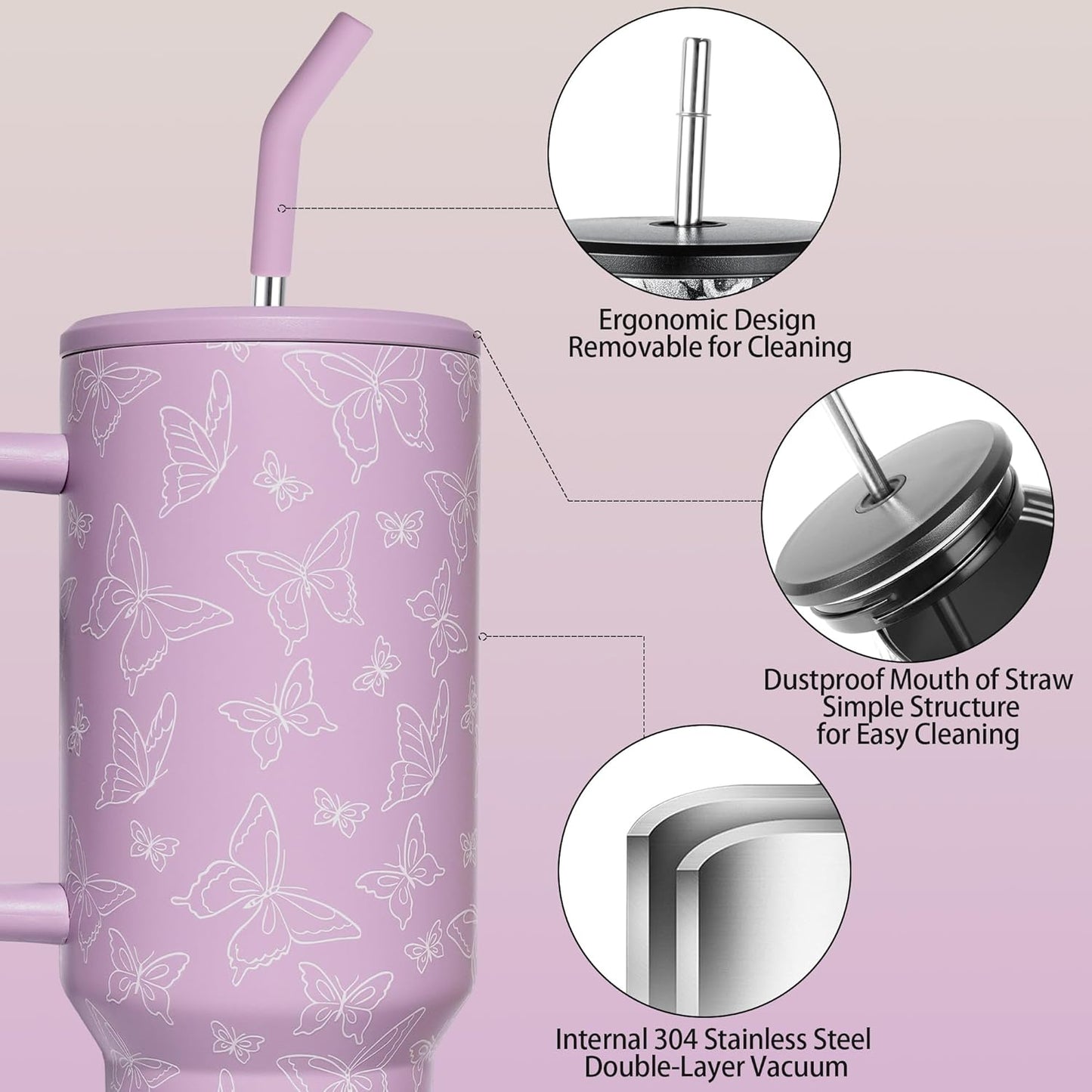 Lemon Tumbler with Straw and Lid Vacuum Insulated 40oz Stainless Steel Cup Gifts for Women Birthday Present Lemon Water Bottle Coffee Cup for Home or Travel