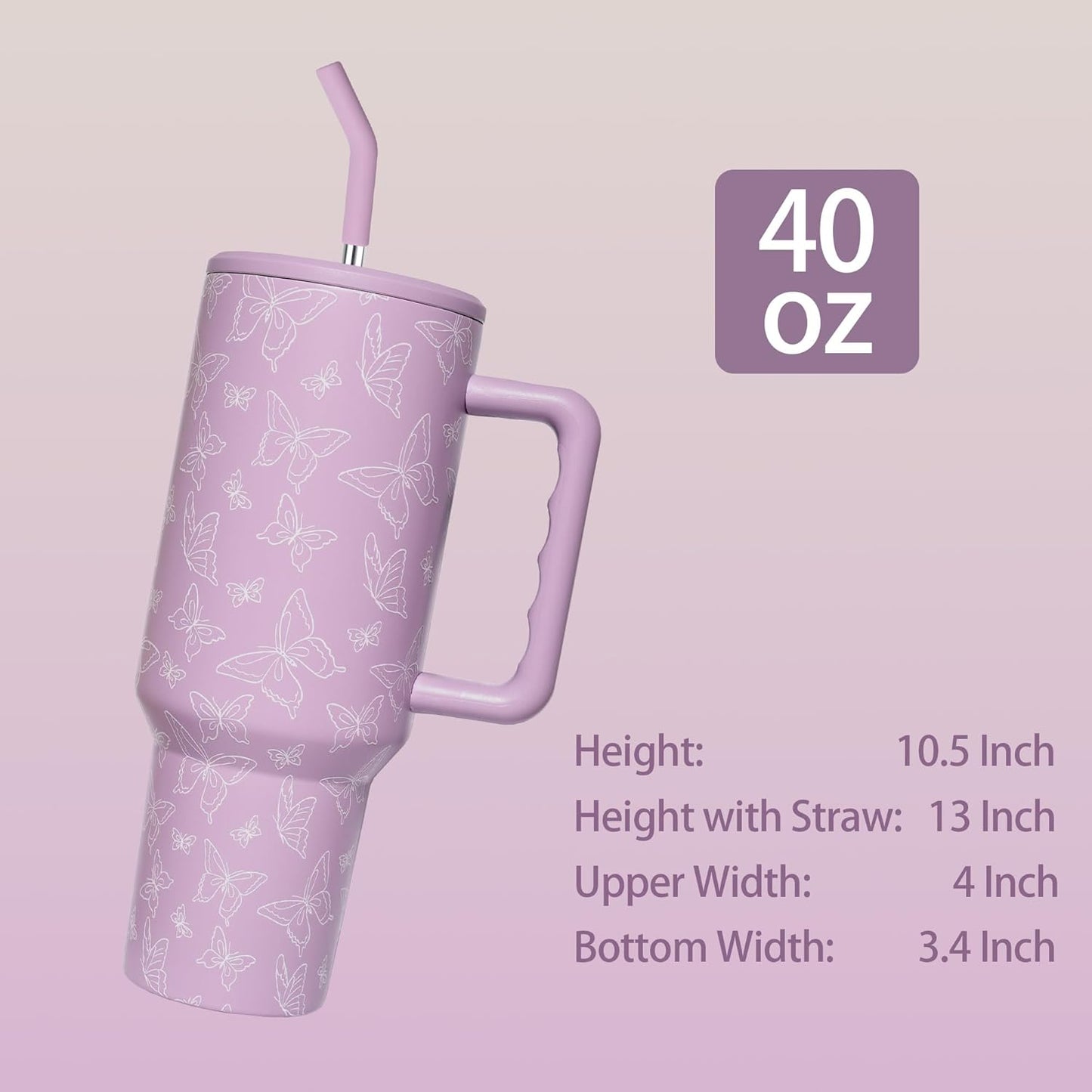 Lemon Tumbler with Straw and Lid Vacuum Insulated 40oz Stainless Steel Cup Gifts for Women Birthday Present Lemon Water Bottle Coffee Cup for Home or Travel