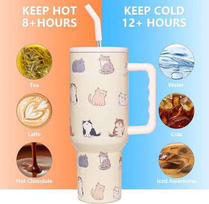 Lemon Tumbler with Straw and Lid Vacuum Insulated 40oz Stainless Steel Cup Gifts for Women Birthday Present Lemon Water Bottle Coffee Cup for Home or Travel
