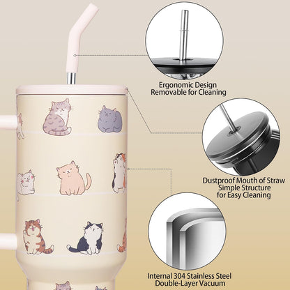 Lemon Tumbler with Straw and Lid Vacuum Insulated 40oz Stainless Steel Cup Gifts for Women Birthday Present Lemon Water Bottle Coffee Cup for Home or Travel