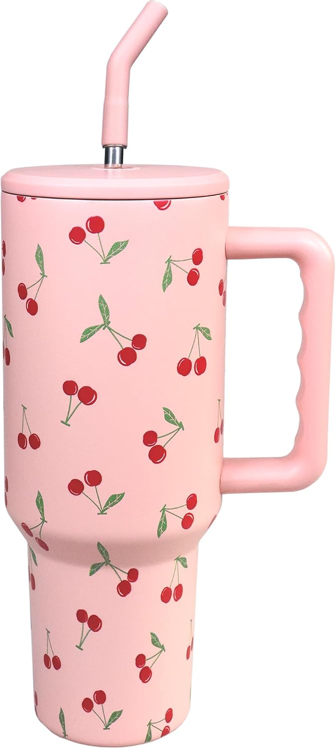 Lemon Tumbler with Straw and Lid Vacuum Insulated 40oz Stainless Steel Cup Gifts for Women Birthday Present Lemon Water Bottle Coffee Cup for Home or Travel