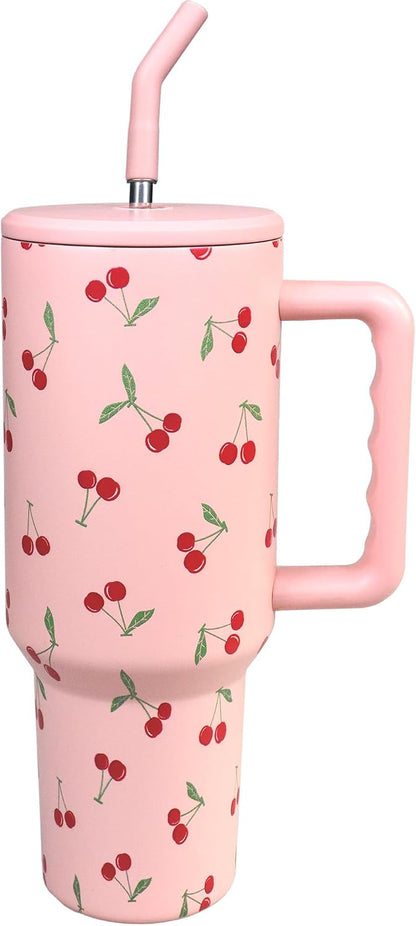 Lemon Tumbler with Straw and Lid Vacuum Insulated 40oz Stainless Steel Cup Gifts for Women Birthday Present Lemon Water Bottle Coffee Cup for Home or Travel