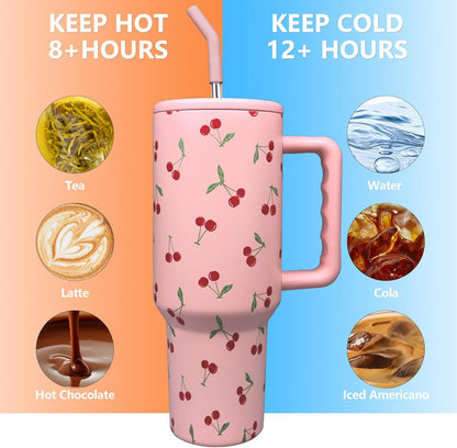 Lemon Tumbler with Straw and Lid Vacuum Insulated 40oz Stainless Steel Cup Gifts for Women Birthday Present Lemon Water Bottle Coffee Cup for Home or Travel