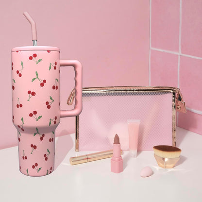 Lemon Tumbler with Straw and Lid Vacuum Insulated 40oz Stainless Steel Cup Gifts for Women Birthday Present Lemon Water Bottle Coffee Cup for Home or Travel