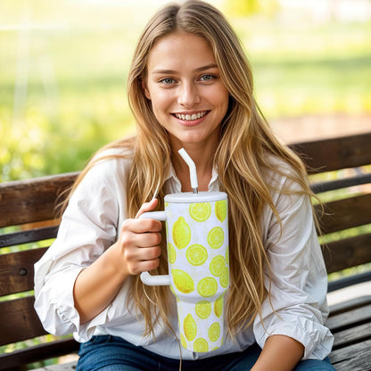 Lemon Tumbler with Straw and Lid Vacuum Insulated 40oz Stainless Steel Cup Gifts for Women Birthday Present Lemon Water Bottle Coffee Cup for Home or Travel