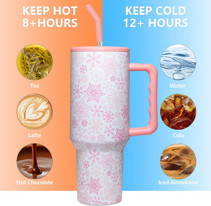 Lemon Tumbler with Straw and Lid Vacuum Insulated 40oz Stainless Steel Cup Gifts for Women Birthday Present Lemon Water Bottle Coffee Cup for Home or Travel