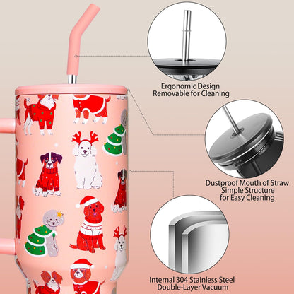 Lemon Tumbler with Straw and Lid Vacuum Insulated 40oz Stainless Steel Cup Gifts for Women Birthday Present Lemon Water Bottle Coffee Cup for Home or Travel