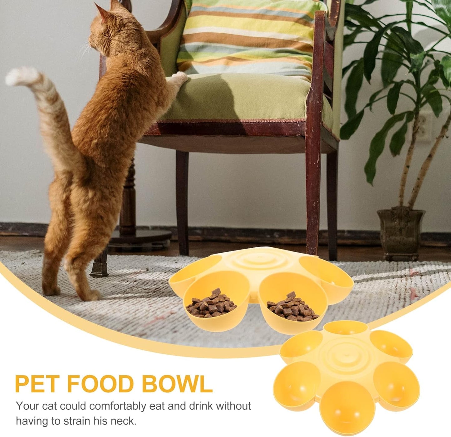 Flower Shape Pet Feeding Bowl 14.17 X 14.17 X 3.54 in Plastic Cat Feeder Multiple Cat Food Bowl Dog Treats Dispenser Food and Water Dish for Easy Feeding and Cleaning