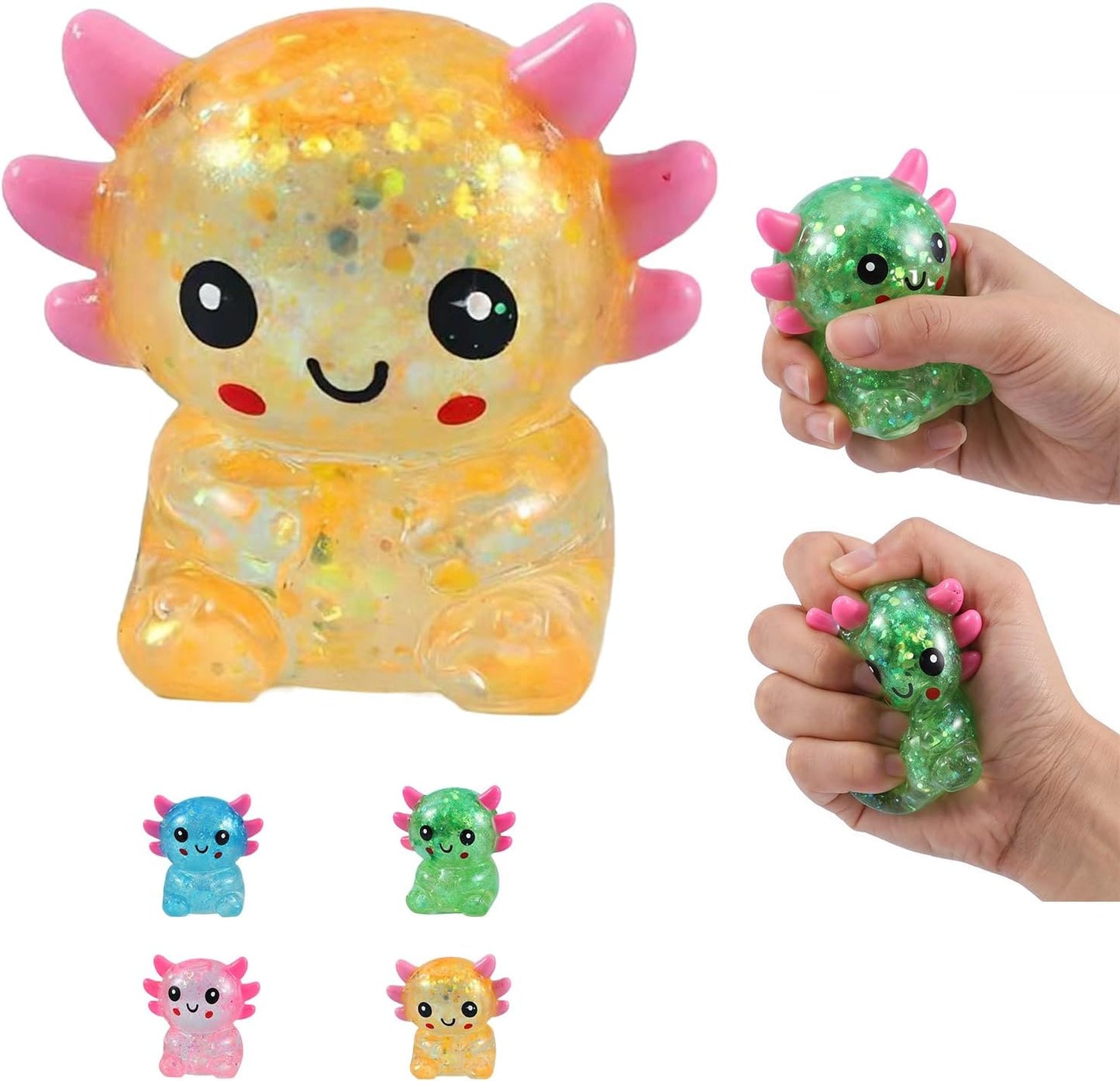 Axolotl Squishy Stress Relief Toy - Giltter Slow Rising Fidget Toy, Cute Sensory Toy, Moldable Soft Squeeze Toys for Adult, Kids, Party Favors Anxiety Relief Squishy Toy(Yellow)