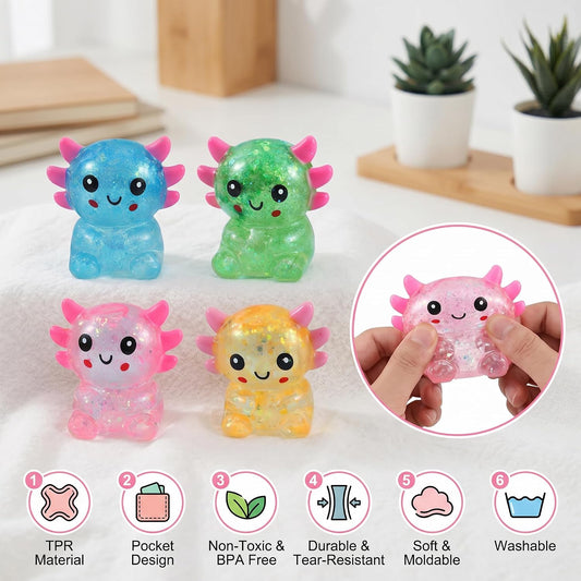 Axolotl Squishy Stress Relief Toy - Giltter Slow Rising Fidget Toy, Cute Sensory Toy, Moldable Soft Squeeze Toys for Adult, Kids, Party Favors Anxiety Relief Squishy Toy(Yellow)
