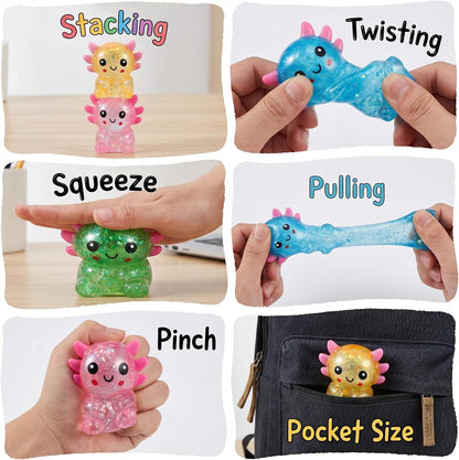 Axolotl Squishy Stress Relief Toy - Giltter Slow Rising Fidget Toy, Cute Sensory Toy, Moldable Soft Squeeze Toys for Adult, Kids, Party Favors Anxiety Relief Squishy Toy(Yellow)