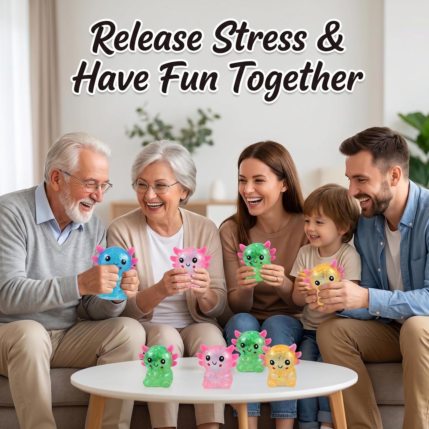 Axolotl Squishy Stress Relief Toy - Giltter Slow Rising Fidget Toy, Cute Sensory Toy, Moldable Soft Squeeze Toys for Adult, Kids, Party Favors Anxiety Relief Squishy Toy(Yellow)