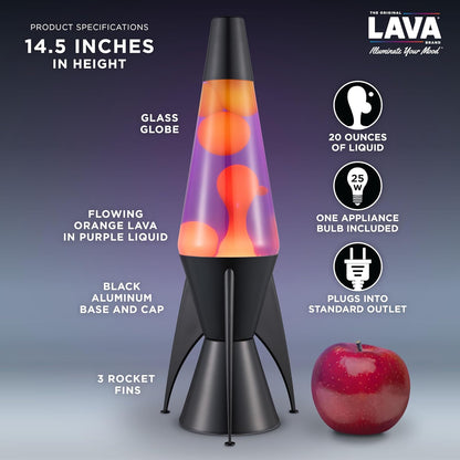 The Original Lamp - 14.5" Evenfall – Retro Rocket Liquid Motion Lamp - Yellow Wax and Purple Liquid - Item #2391 (Amazon Exclusive)