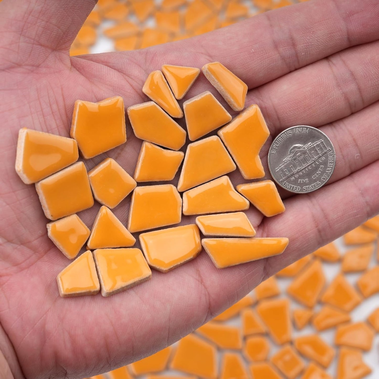 1.5LB Irregular Ceramic Mosaic Tiles for Crafts, Canary Yellow | Mixed Sizes • Easy to Arrange • Smooth Glazed Surface • Approx. 500 Pieces