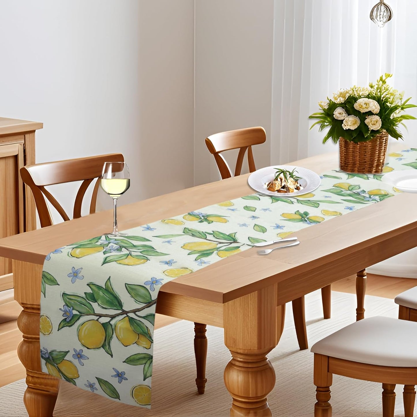 Lemon Table Runner, 13x72 Inch Summer Table Runner, Table Runners 72 Inches Long for Kitchen Dining Home Decor