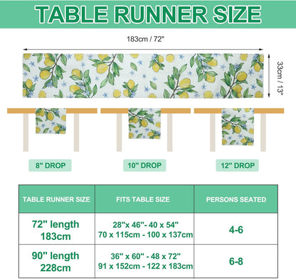 Lemon Table Runner, 13x72 Inch Summer Table Runner, Table Runners 72 Inches Long for Kitchen Dining Home Decor