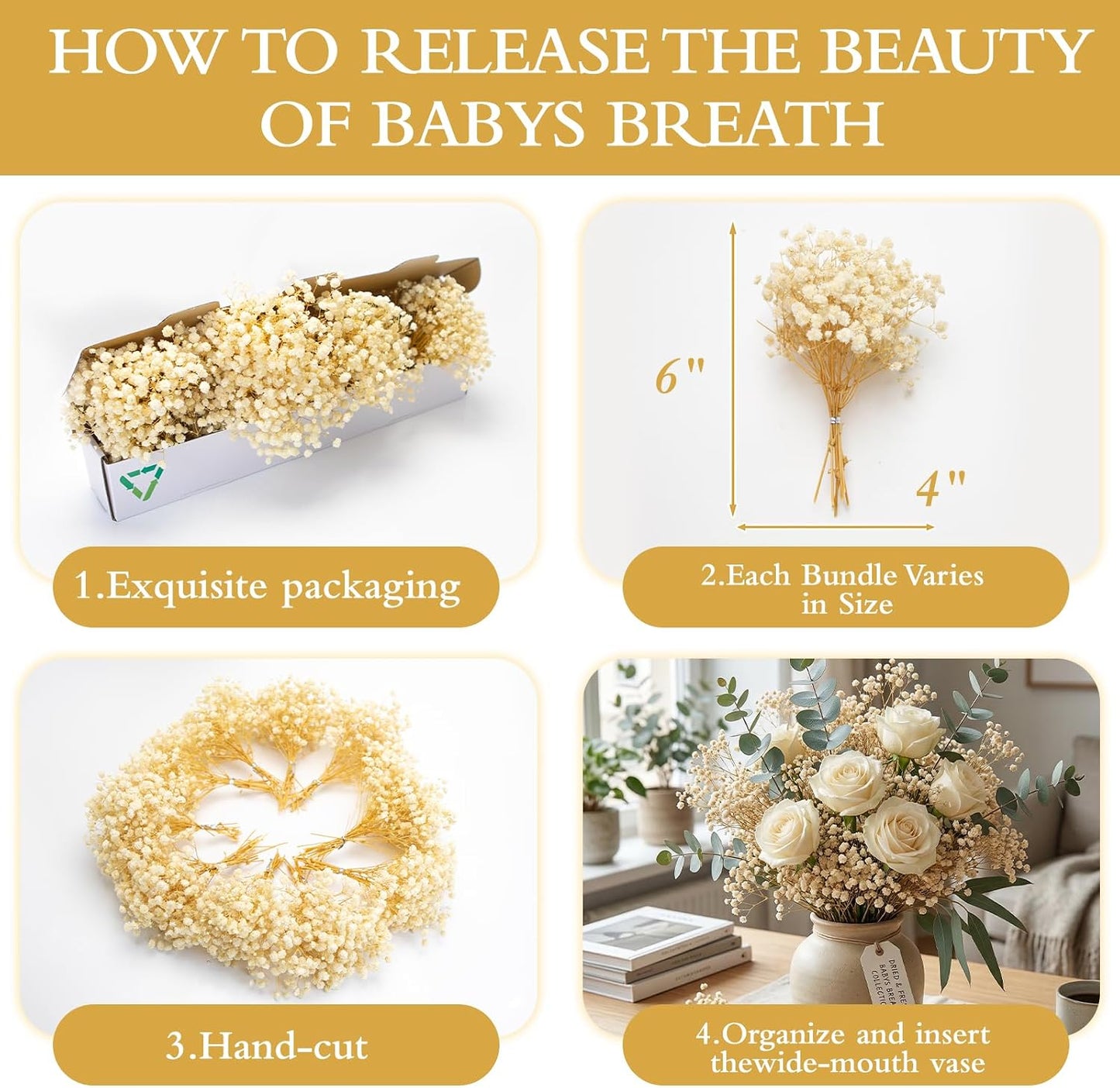 6500+ Mini Dried Baby's Breath Flowers, 6'' Natural Ivory White Flowers | 140Pcs Pressed Gypsophila Bouquet Present for Resin Art Craft DIY, Valentine's Day, Wedding Wreath, Card Making, Home Decor