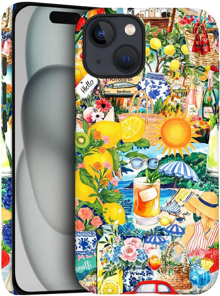 Case for iPhone 14 Plus,Lemon Summer Collage Phone Case Slim Silicone Shockproof Cover for Girls Women（Frosted & Durable）