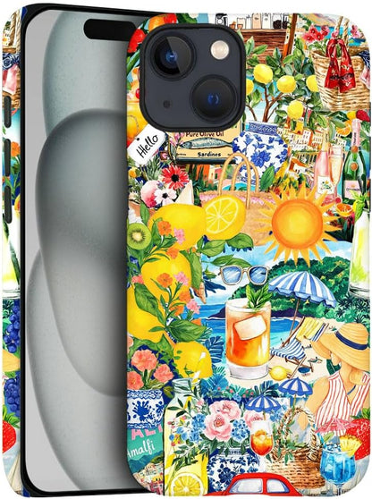 Case for iPhone 14 Plus,Lemon Summer Collage Phone Case Slim Silicone Shockproof Cover for Girls Women（Frosted & Durable）