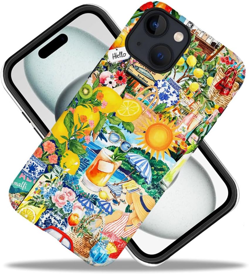 Case for iPhone 14 Plus,Lemon Summer Collage Phone Case Slim Silicone Shockproof Cover for Girls Women（Frosted & Durable）