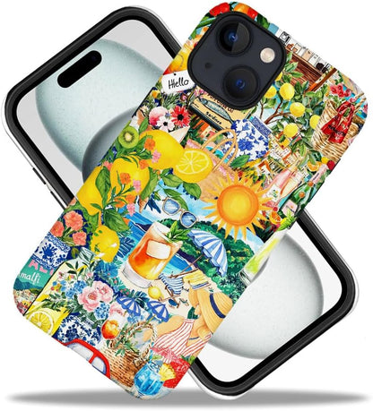 Case for iPhone 14 Plus,Lemon Summer Collage Phone Case Slim Silicone Shockproof Cover for Girls Women（Frosted & Durable）