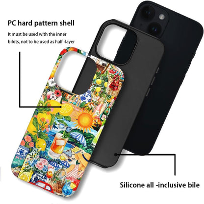 Case for iPhone 14 Plus,Lemon Summer Collage Phone Case Slim Silicone Shockproof Cover for Girls Women（Frosted & Durable）