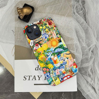 Case for iPhone 14 Plus,Lemon Summer Collage Phone Case Slim Silicone Shockproof Cover for Girls Women（Frosted & Durable）