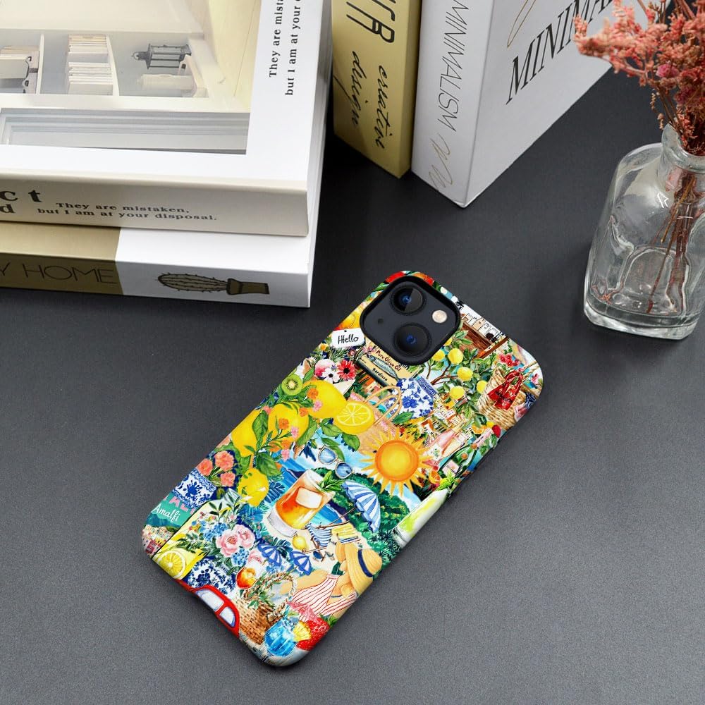 Case for iPhone 14 Plus,Lemon Summer Collage Phone Case Slim Silicone Shockproof Cover for Girls Women（Frosted & Durable）