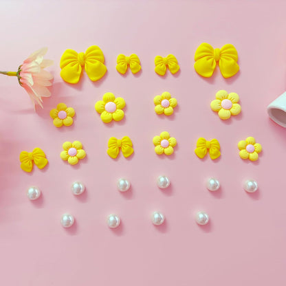 Resin Pink Bow Shoe Charms for Girls, 24Pcs Cute Flower Shoe Charms, DIY Pearl Shoe Decoration Charms for Women,Party Favor