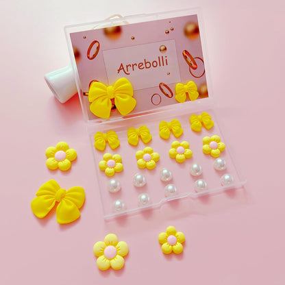 Resin Pink Bow Shoe Charms for Girls, 24Pcs Cute Flower Shoe Charms, DIY Pearl Shoe Decoration Charms for Women,Party Favor