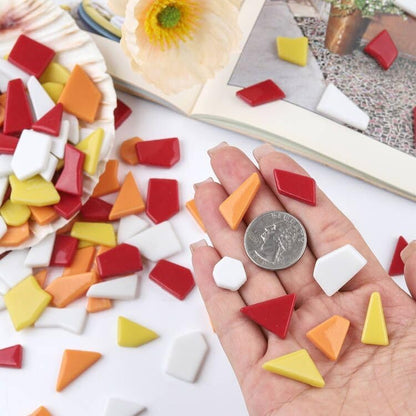 Yellow Glass Mosaic Tiles for Crafts Bulk,200g Broken Glass Pieces for DIY Fall Mosaic Art Decor,Garden Mosaic Supplies