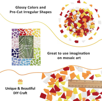 Yellow Glass Mosaic Tiles for Crafts Bulk,200g Broken Glass Pieces for DIY Fall Mosaic Art Decor,Garden Mosaic Supplies