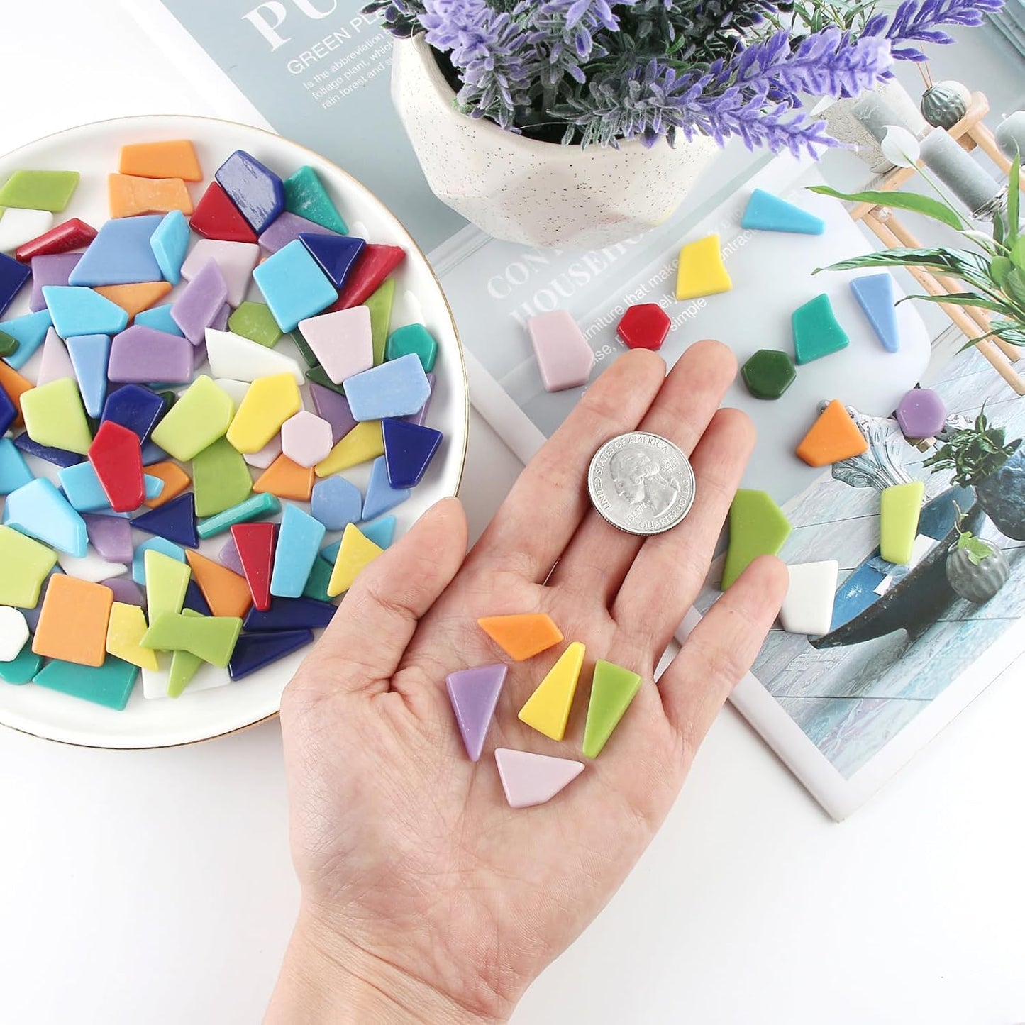 Yellow Glass Mosaic Tiles for Crafts Bulk,200g Broken Glass Pieces for DIY Fall Mosaic Art Decor,Garden Mosaic Supplies