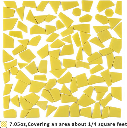 Yellow Glass Mosaic Tiles for Crafts Bulk,200g Broken Glass Pieces for DIY Fall Mosaic Art Decor,Garden Mosaic Supplies