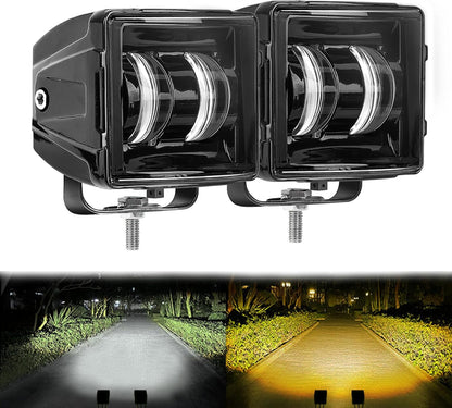 Dual Color LED Cubes Pods Lights, Super Bright 120W 3" LED Spot Work Light Bar White & Yellow Ditch Fog Light Driving Lamp for Trucks RV Trailer Jeep UTV 4x4 Off Road Motorcycle ATV SUV Boat