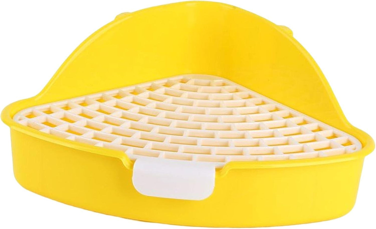 Bunny Litter Tray Triangle Pet Toilet Pan Cage Corner Potty Grid High Back Spatter Securely Attaches, Yellow