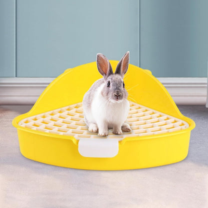 Bunny Litter Tray Triangle Pet Toilet Pan Cage Corner Potty Grid High Back Spatter Securely Attaches, Yellow