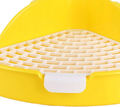 Bunny Litter Tray Triangle Pet Toilet Pan Cage Corner Potty Grid High Back Spatter Securely Attaches, Yellow